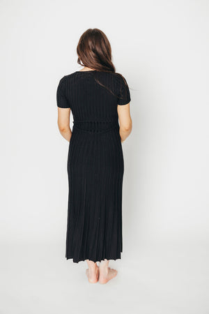 Winnie Front Bow Button Knit Midi Dress in Black - Bump Friendly