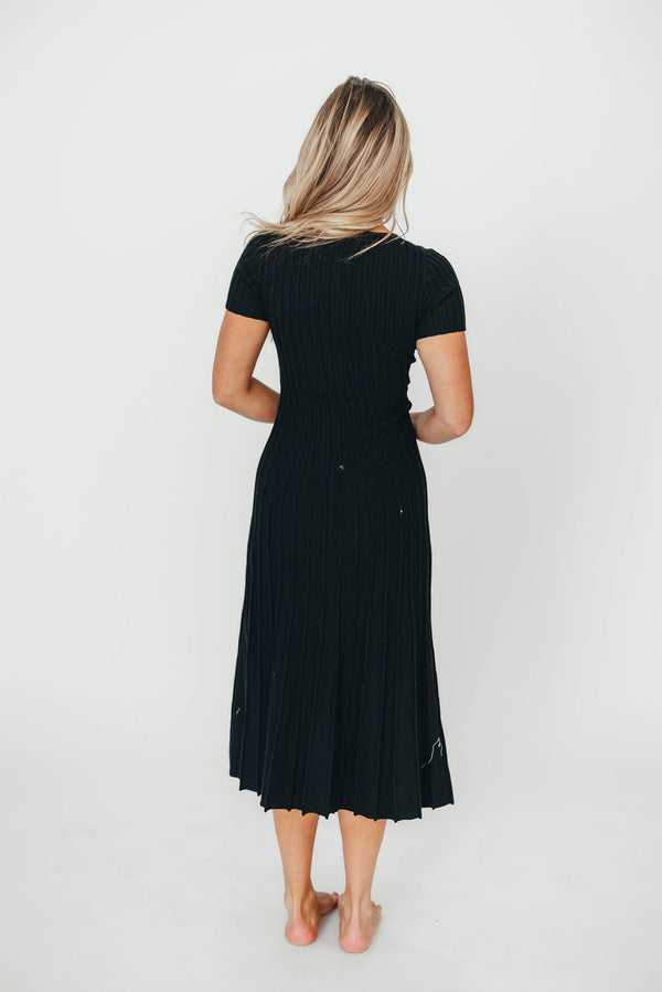 Winnie Front Bow Button Knit Midi Dress in Black - Bump Friendly