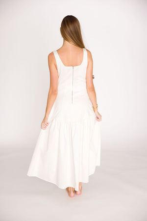 Violet Corset Style Drop Waist Midi Dress in Off-White