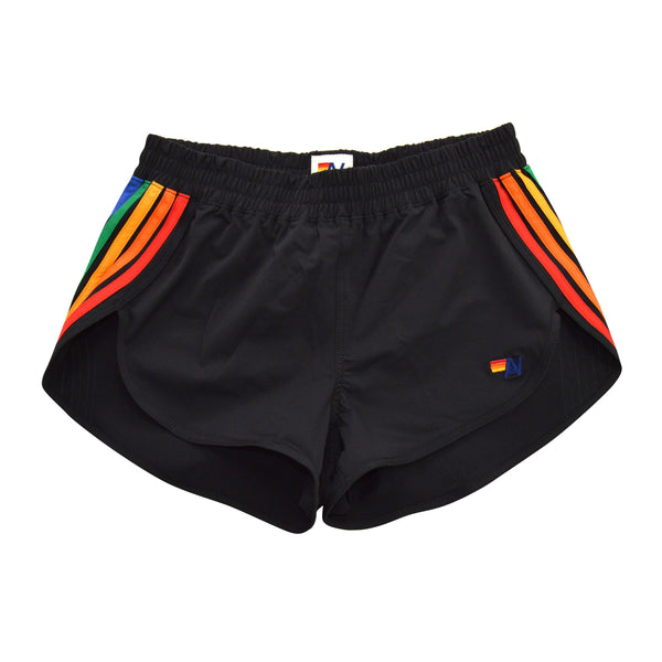 WOMEN'S 5 STRIPE FLEX BOARD SHORTS - BLACK // RAINBOW